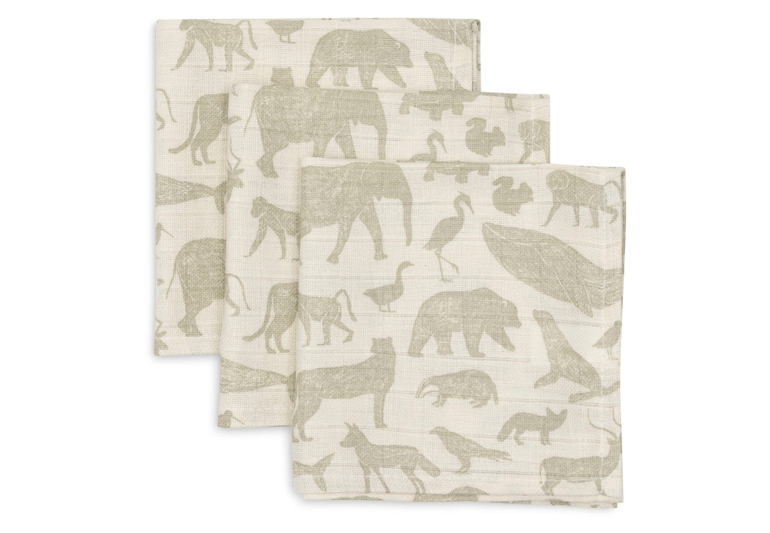 Jollein Hydrofiel Monddoekje Animals – Olive Green – 3 Stuks